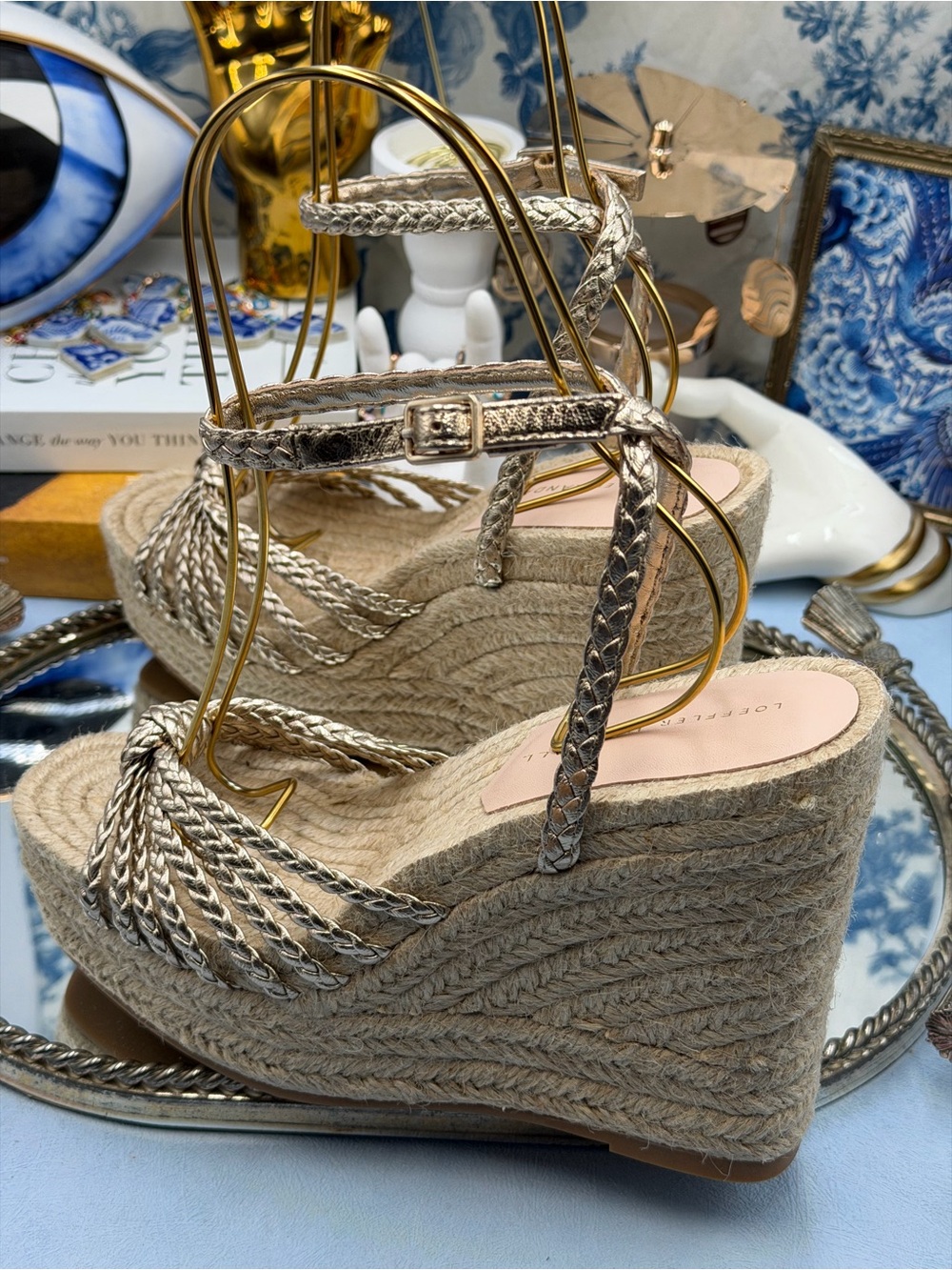 🆕 LOEFFLER RANDALL 🧿 NWOB Pamela Mignon Pale Gold Metallic Leather Wedge, Sz 7 - Picture 9 of 13